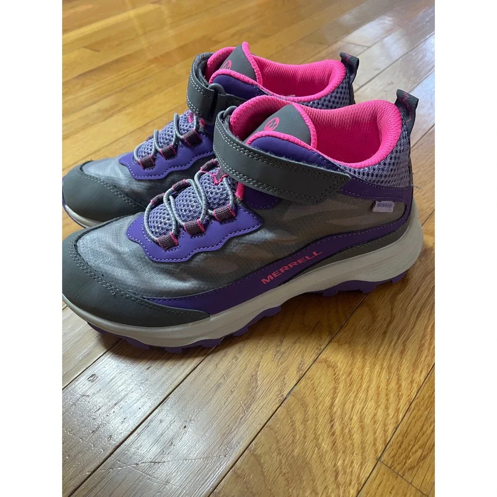 Merrell Girls Grey Purple Waterproof Hiking Boots MK165209 Size 5W